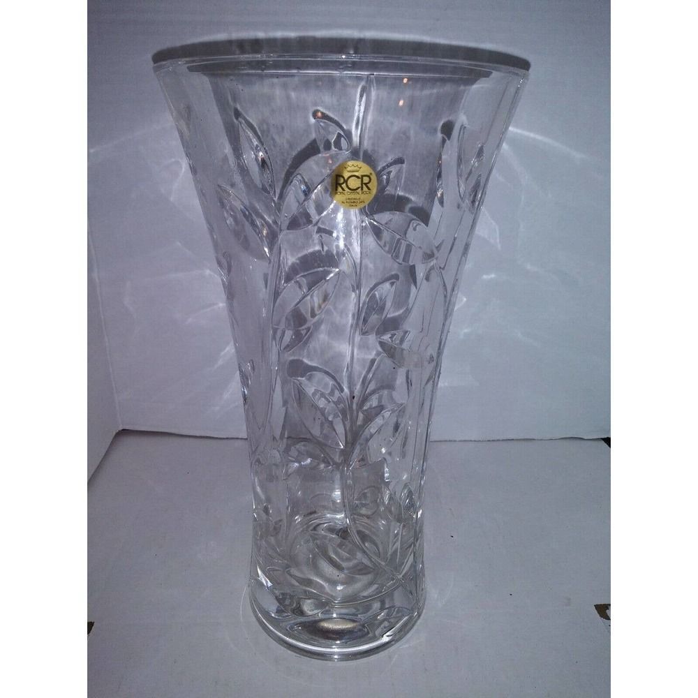 Royal Crystal Rock Laurus Clear Lead Vase 12" Made in Italy